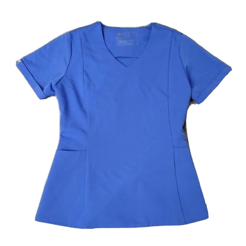 FIGS Technical Collection Women's XS Blue Scrub Top Pockets Medical Uniform Work